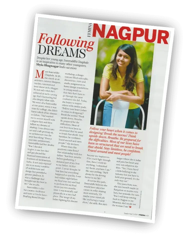 Femina Nagpur — Following Dreams feature on Ar. Samruddhi S Chaphale